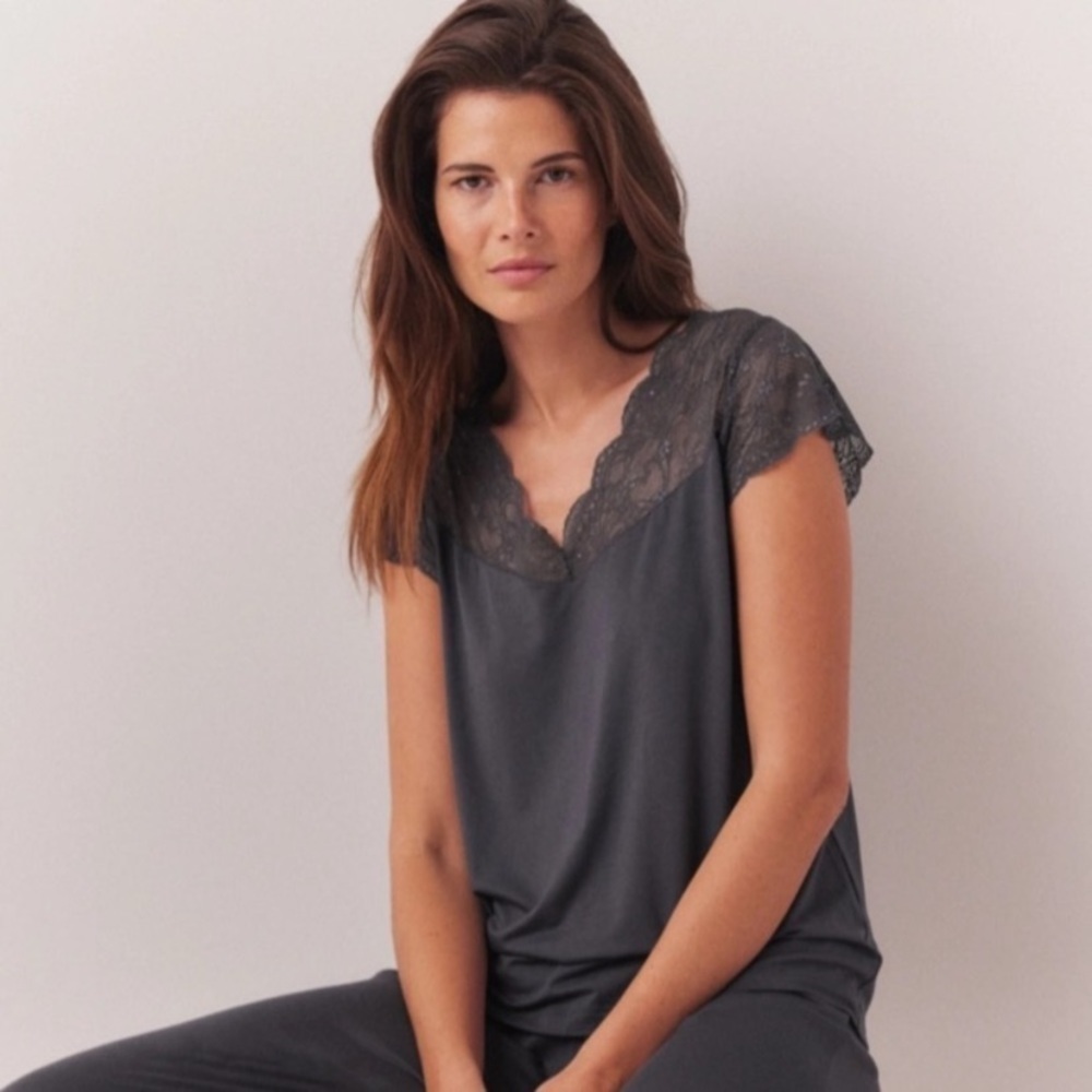 The White Company Jersey Lace Yoke Top